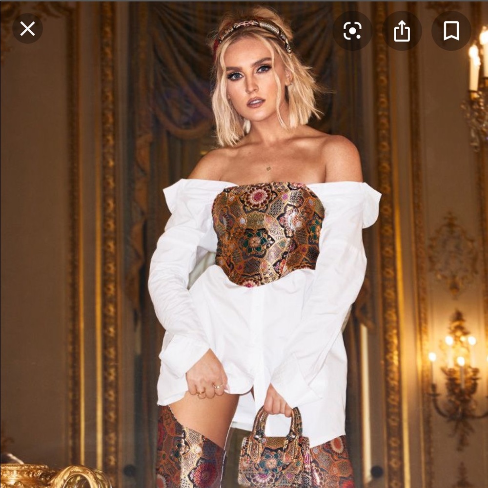 White Jacquard Corset Detail Bardot Shirt Dress